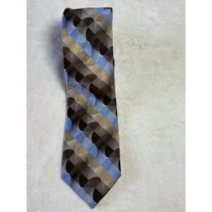 Van Heusen 100% Silk Tie Blue Green Geometric Diamond Pattern Classic Executive